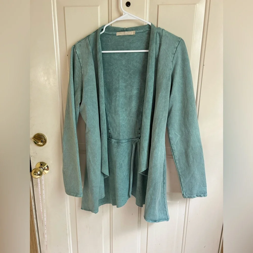 TESTIMONY Los Angeles Women's French Terry Victorian Asphalt Open Front Jacket - Picture 2 of 4